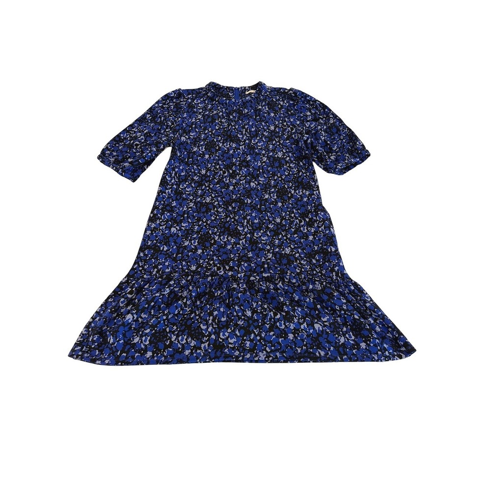 Tyler Boe Blue Abstract Floral Puff‎ Sleeve Ruffle Hem Mini Dress Size Meduim ? - Picture 4 of 10